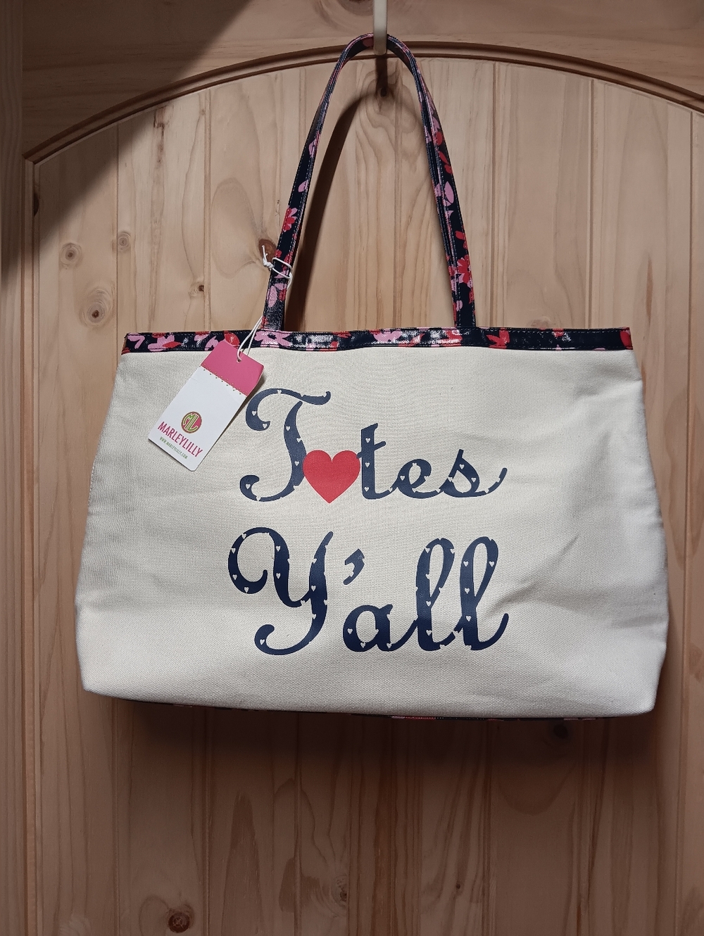 Draper James "Totes Y'all" Cream Canvas Tote with Floral Trim NWT